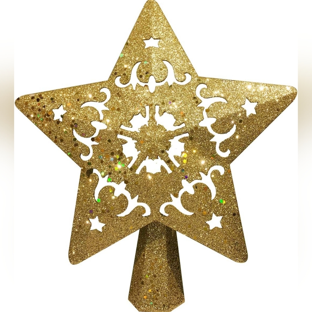 FONREST Christmas Tree Topper Lighted with Rotating 3D Snowflake Projector, 9"